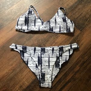 Blue & White Print Bikini with Cross Back Top